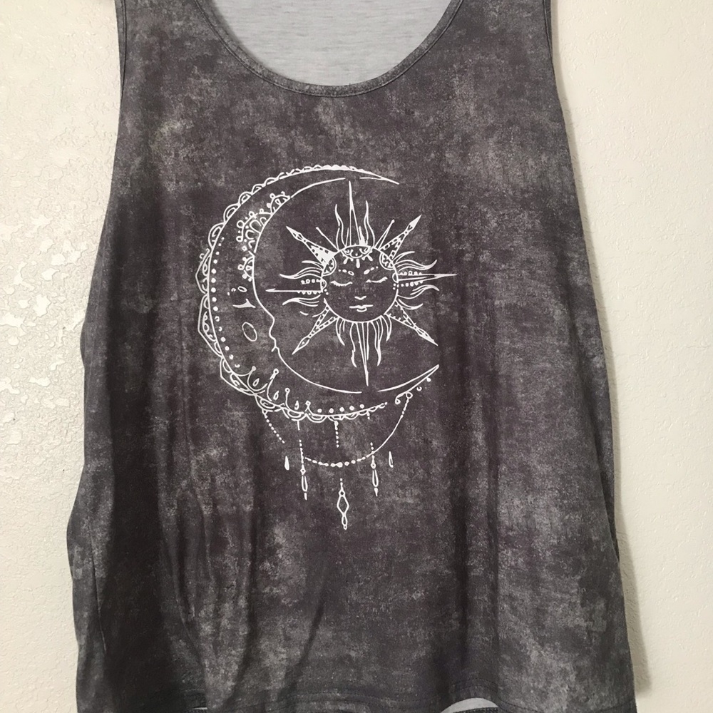 Gray Sun and Moon Graphic Tank Top